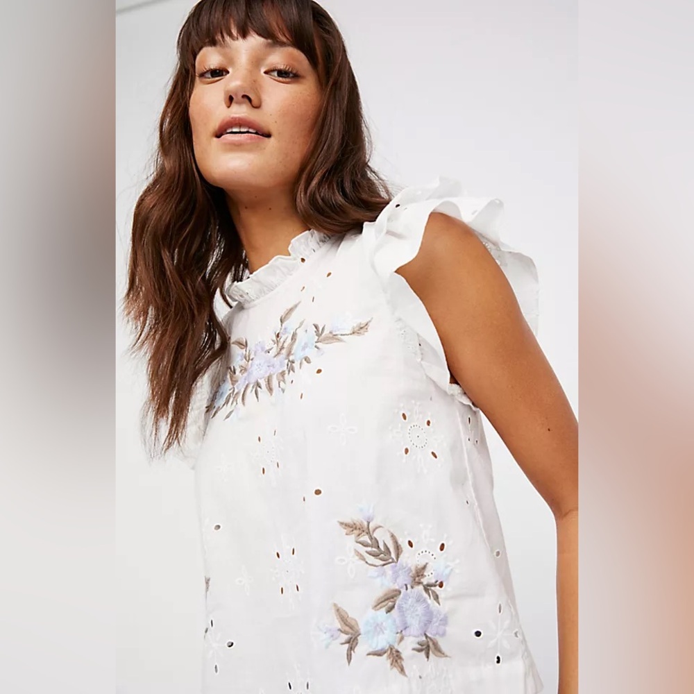 Free people picnic in the park eyelet floral embroidered blouse